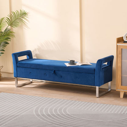 67.91'Wide Velvet Storage Soft Bench with Armrests  for Living Room, Entryway and Bedroom.  Navy