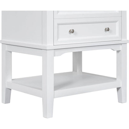 24" Bathroom Vanity Without Sink, Base Only, Solid Wood Frame, Bathroom Storage Cabinet with Drawer and Open Shelf, White