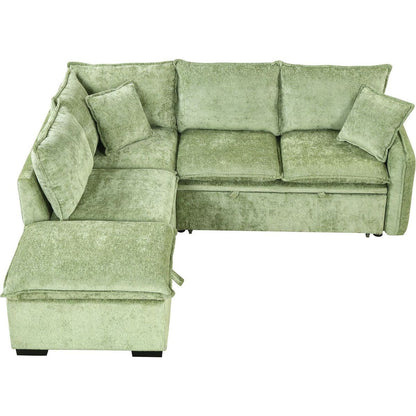 82.67"Convertible Sofa Bed Sectional Sofa Sleeper L-shaped Sofa with a Storage Ottoman,Two Pillows, Two Power Sockets and Two USB Ports for Living Room, Green
