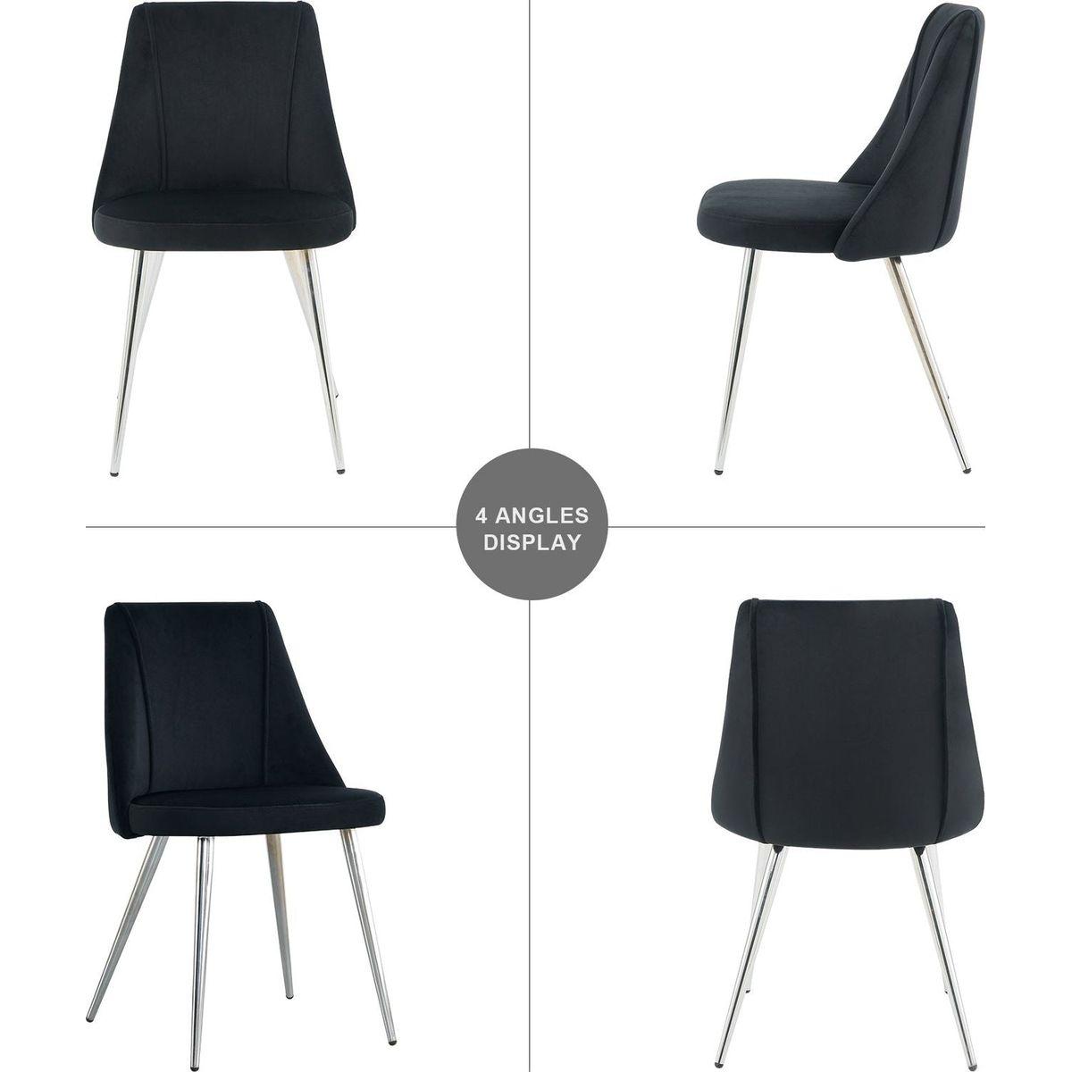 Modern simple velvet black dining chair home bedroom stool back dressing chair student desk chair chrome metal legs(set of 4)