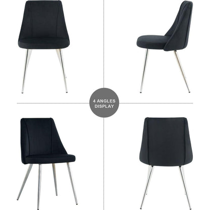 Modern simple velvet black dining chair home bedroom stool back dressing chair student desk chair chrome metal legs(set of 4)
