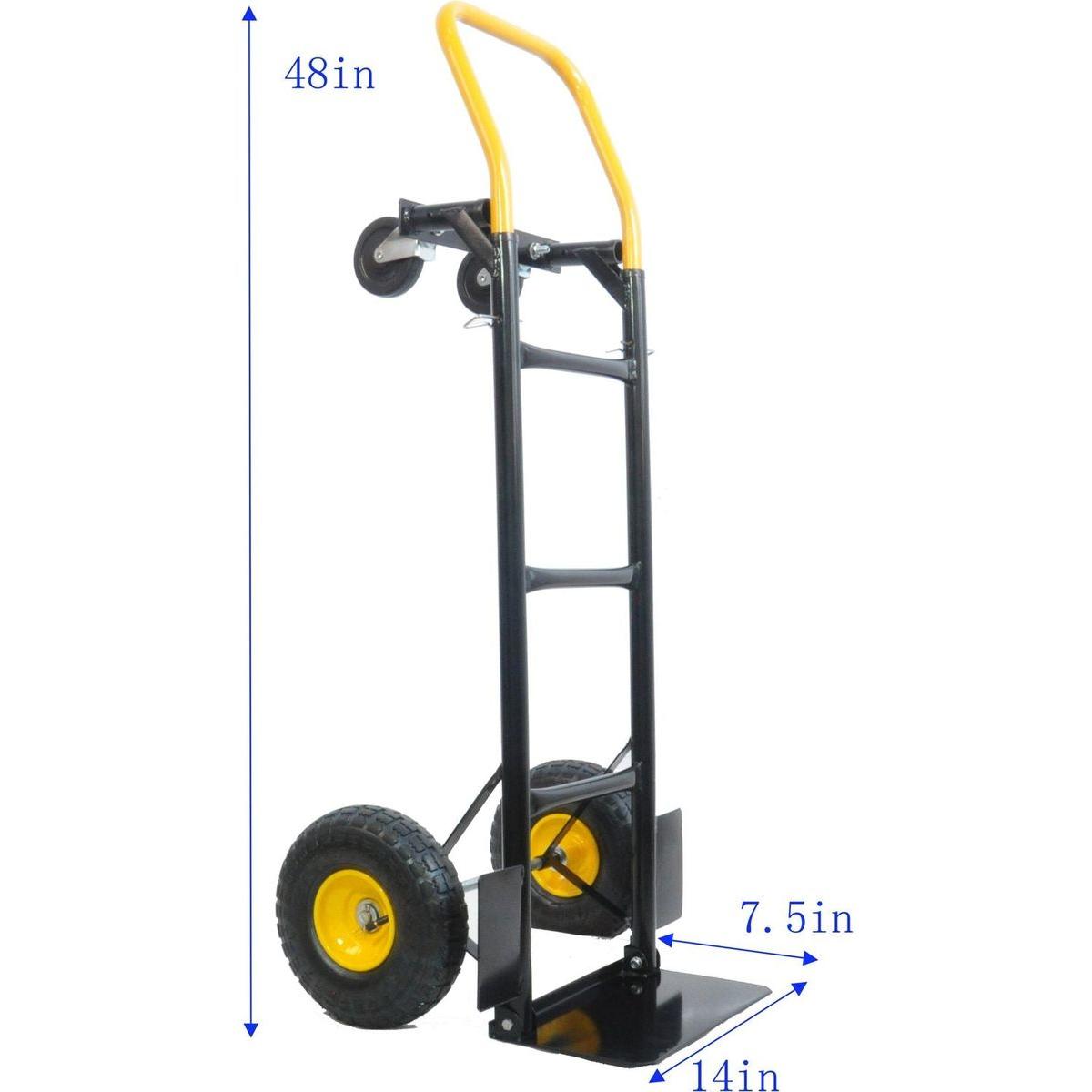 HT1006BK-YL Hand Truck Dual Purpose 2 Wheel Dolly Cart and 4 Wheel Push Cart with Swivel Wheels 330 Lbs Capacity Heavy Duty Platform Cart for Moving/Warehouse/Garden/Grocery