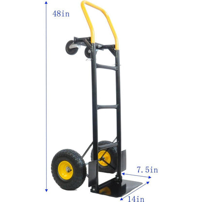 HT1006BK-YL Hand Truck Dual Purpose 2 Wheel Dolly Cart and 4 Wheel Push Cart with Swivel Wheels 330 Lbs Capacity Heavy Duty Platform Cart for Moving/Warehouse/Garden/Grocery