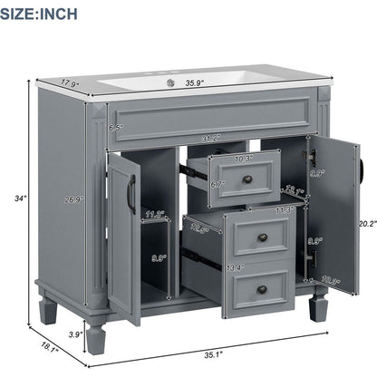 36" Bathroom Vanity with Top Sink, Modern Bathroom Storage Cabinet with 2 Soft Closing Doors and 2 Drawers, Single Sink Bathroom Vanity