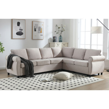 Sleeper Sofa, 2 in 1 Pull Out Couch Bed,6 seater sofa bed, L Shaped Sleeper Sectional Sofa Couch,Riveted sofa,104" Large combined sofa Bed in living room, Beige