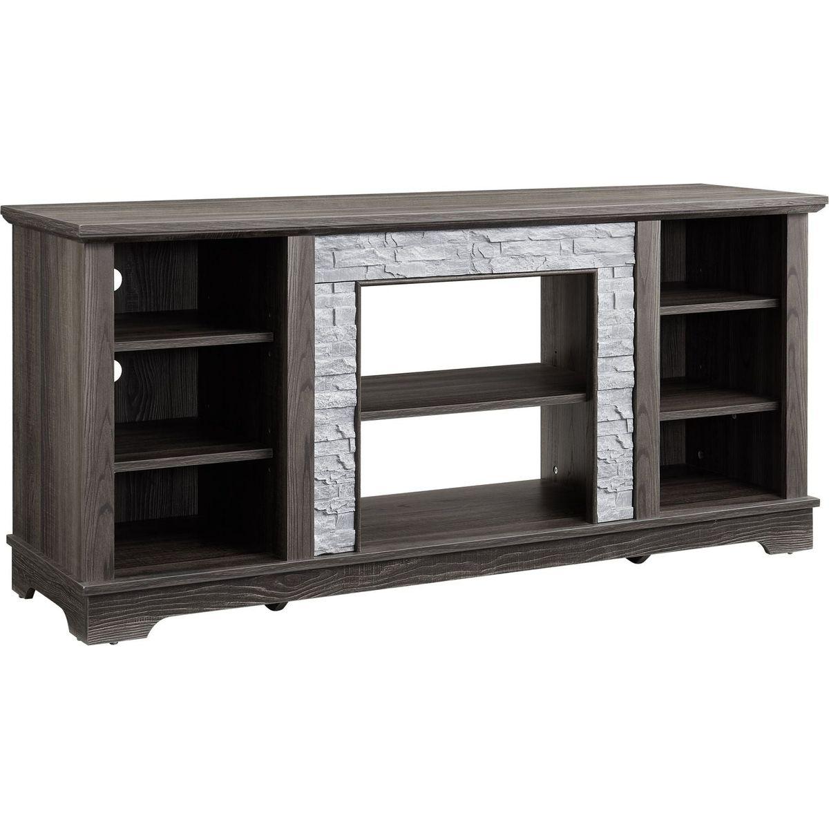 Mantel Stone TV Media Stand with with Faux Stacked Stone Surround, Modern Entertainment Console with Open Storage Space,Grey, 58.31"Wx15.39"Dx26.06"H