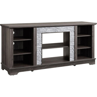 Mantel Stone TV Media Stand with with Faux Stacked Stone Surround, Modern Entertainment Console with Open Storage Space,Grey, 58.31"Wx15.39"Dx26.06"H
