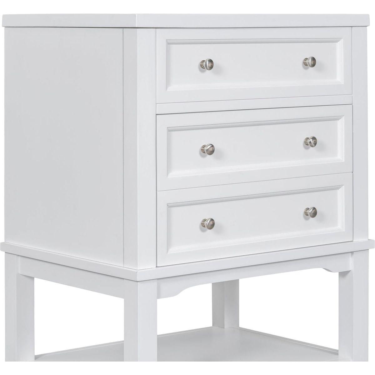 24" Bathroom Vanity Without Sink, Base Only, Solid Wood Frame, Bathroom Storage Cabinet with Drawer and Open Shelf, White