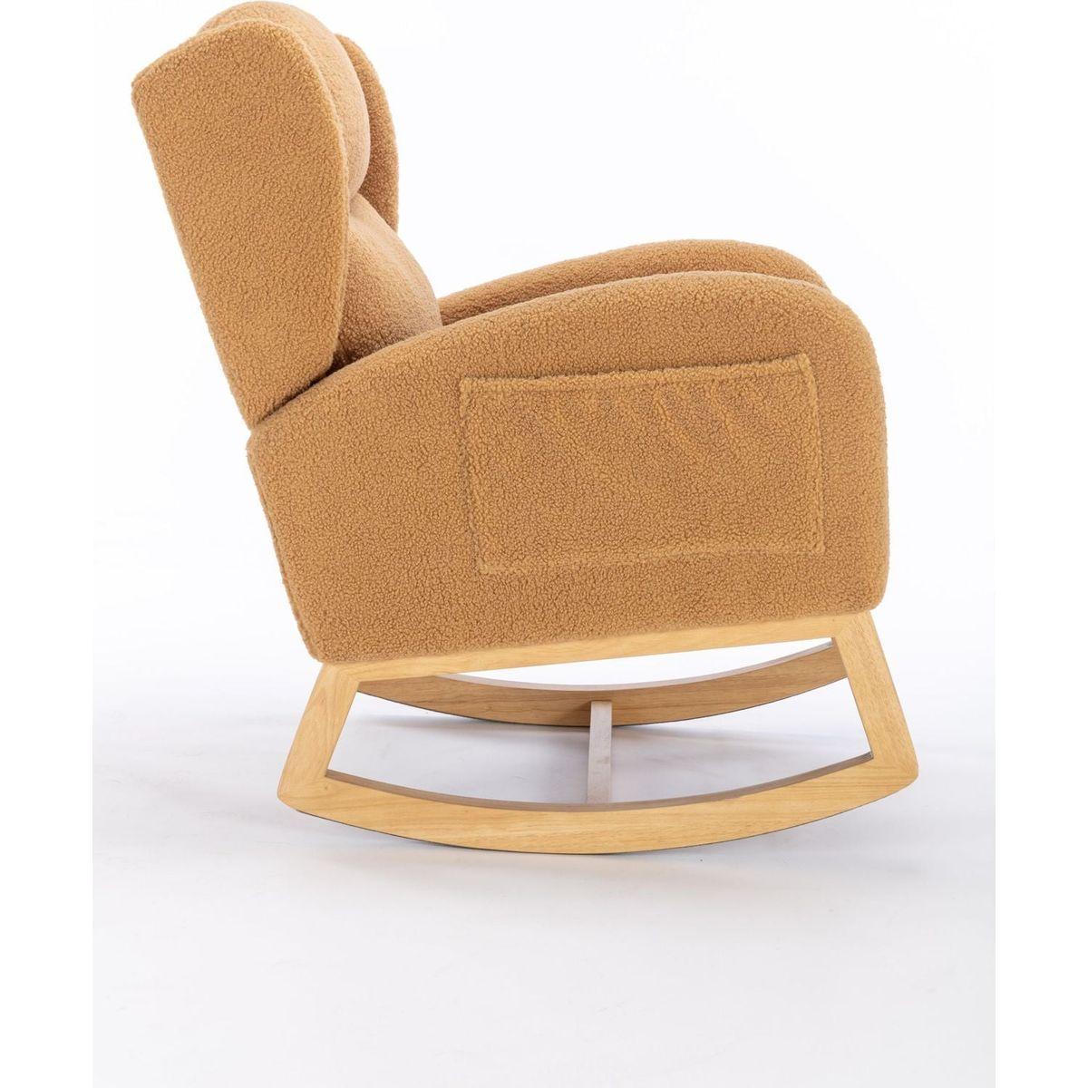 Teddy Fabric Rocking Chair With Packet Wood Legs,Khaki