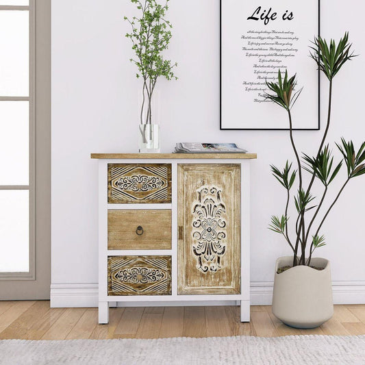 Hand-Carved Accent Cabinet with Vintage Charm - Versatile Storage and Distinctive Design - Fully Assembled