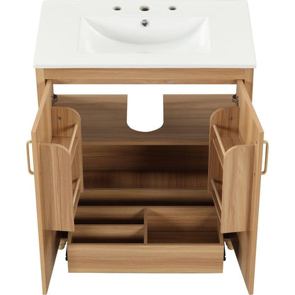 30" Bathroom Vanity with Sink Combo, Multi-functional Bathroom Cabinet with Doors and Drawer, MDF Board, Natural