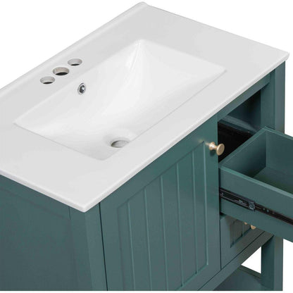 30inch Transitional Style Bathroom Vanity Cabinet Combo with Ceramic Sink