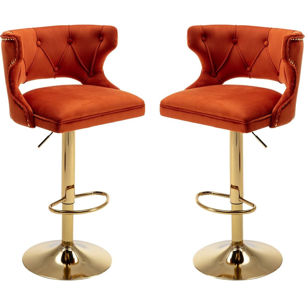 Bar Stools With Back and Footrest Counter Height Dining Chairs-Velvet Orange-2PCS/SET