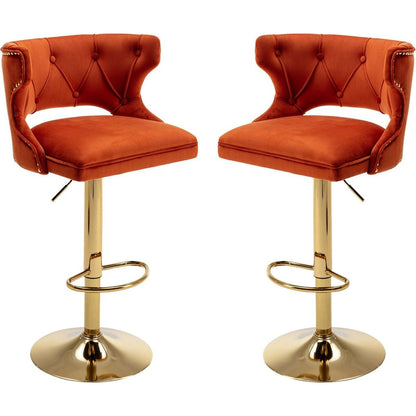 Bar Stools With Back and Footrest Counter Height Dining Chairs-Velvet Orange-2PCS/SET