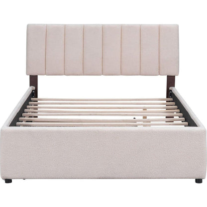 Teddy Fleece Full Size Upholstered Platform Bed with Trundle, Beige
