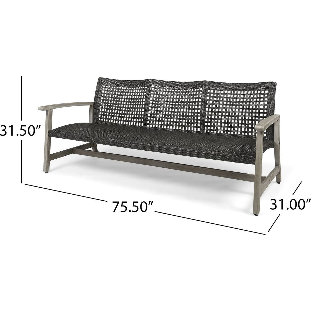 HAMPTON WOOD + WICKER 3 SEATER