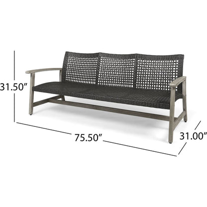 HAMPTON WOOD + WICKER 3 SEATER