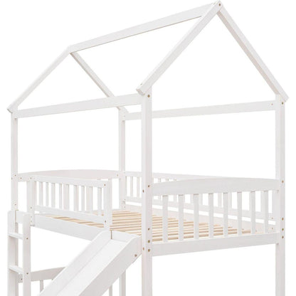 Twin Loft Bed with Slide, House Bed with Slide,White