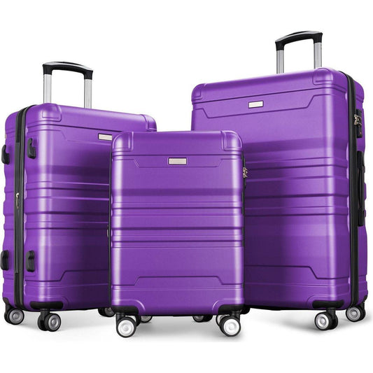 Luggage Sets New Model Expandable ABS Hardshell 3pcs Clearance Luggage Hardside Lightweight Durable Suitcase sets Spinner Wheels Suitcase with TSA Lock 20"24"28"(purple)