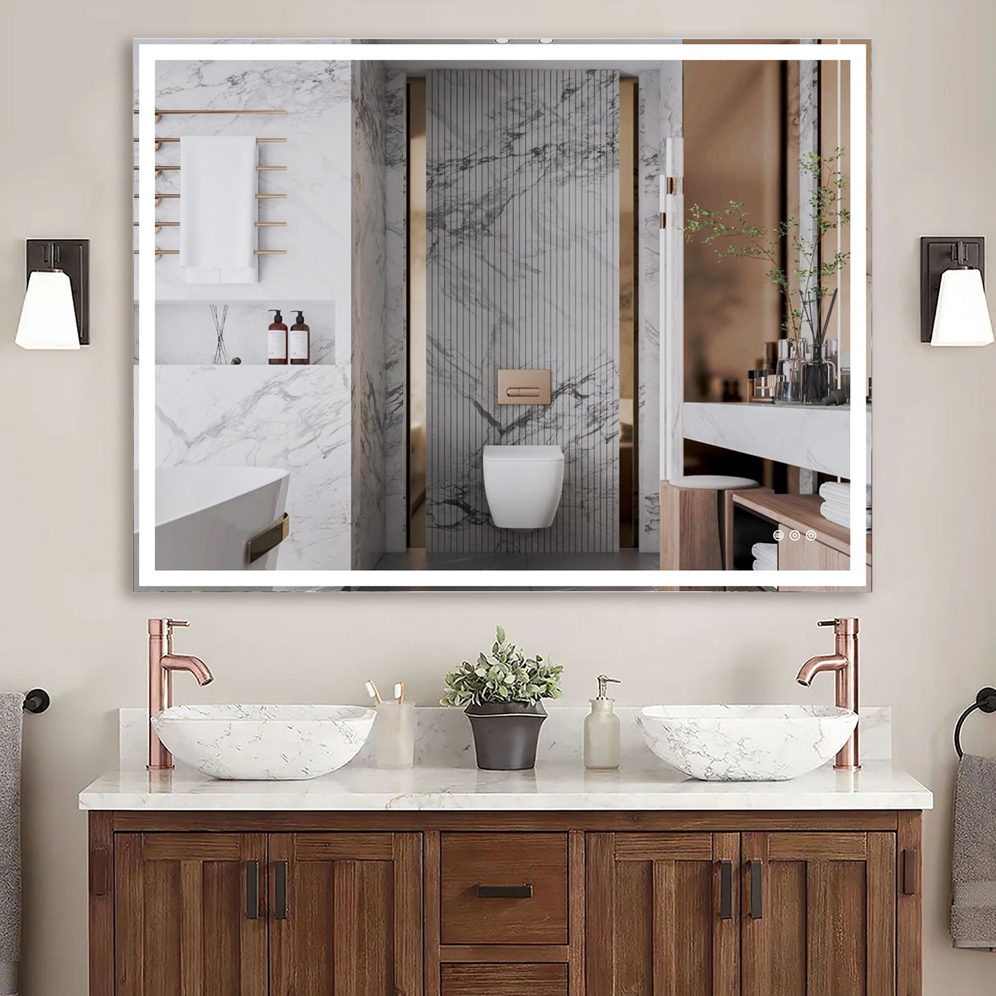 48x36 inch LED Bathroom Vanity Mirror Wall Mounted Adjustable White/Warm/Natural Lights Anti-Fog Touch Switch with Memory Modern Smart Large Bathroom Mirrors