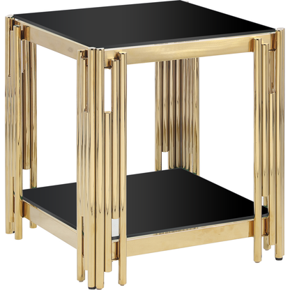 Woker Furniture 20" Wide Square End Table with Black Glass Top, Golden Stainless Steel Tempered Glass End Table for Living Room&Bed Room