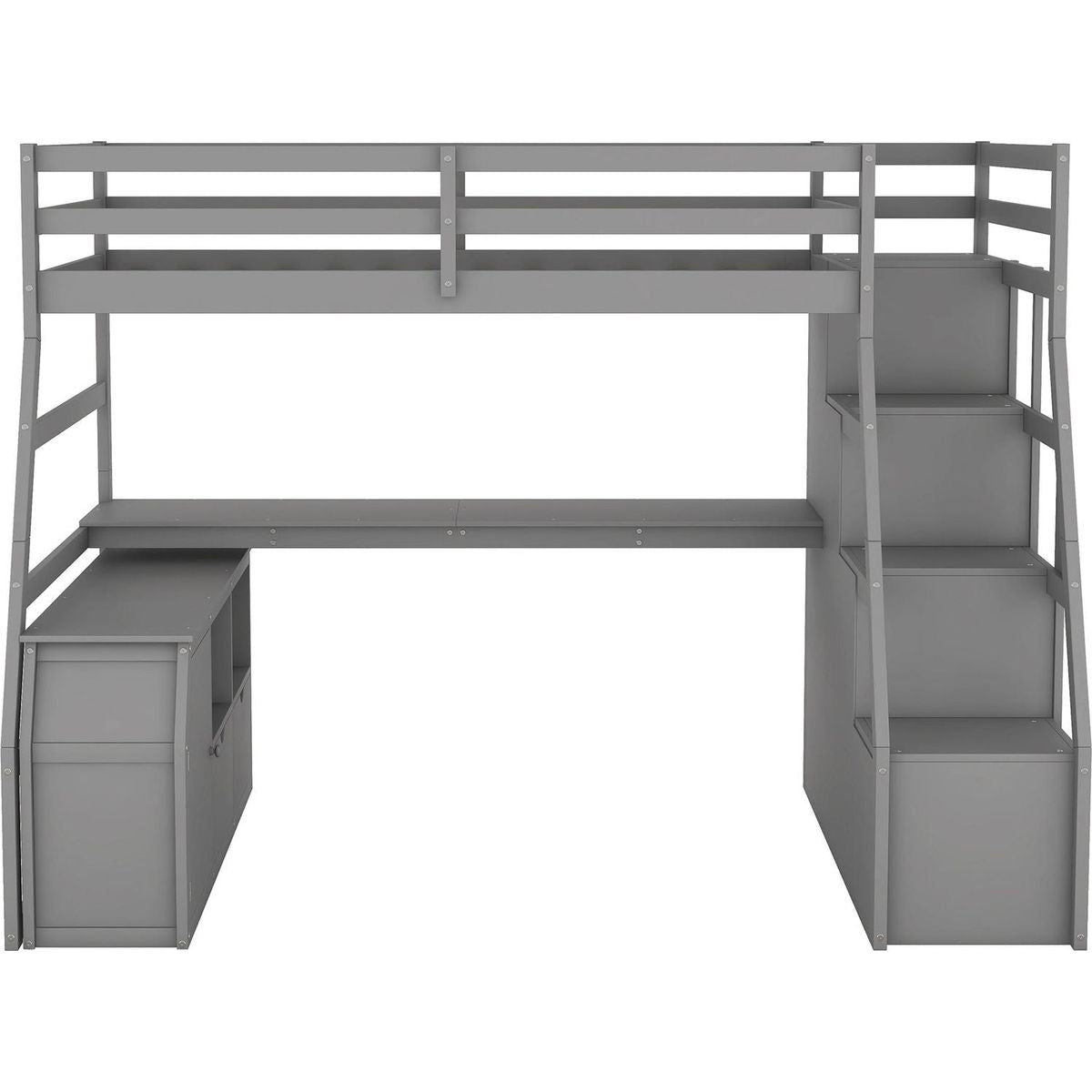 Twin Size Loft Bed with 7 Drawers 2 Shelves and Desk - Gray
