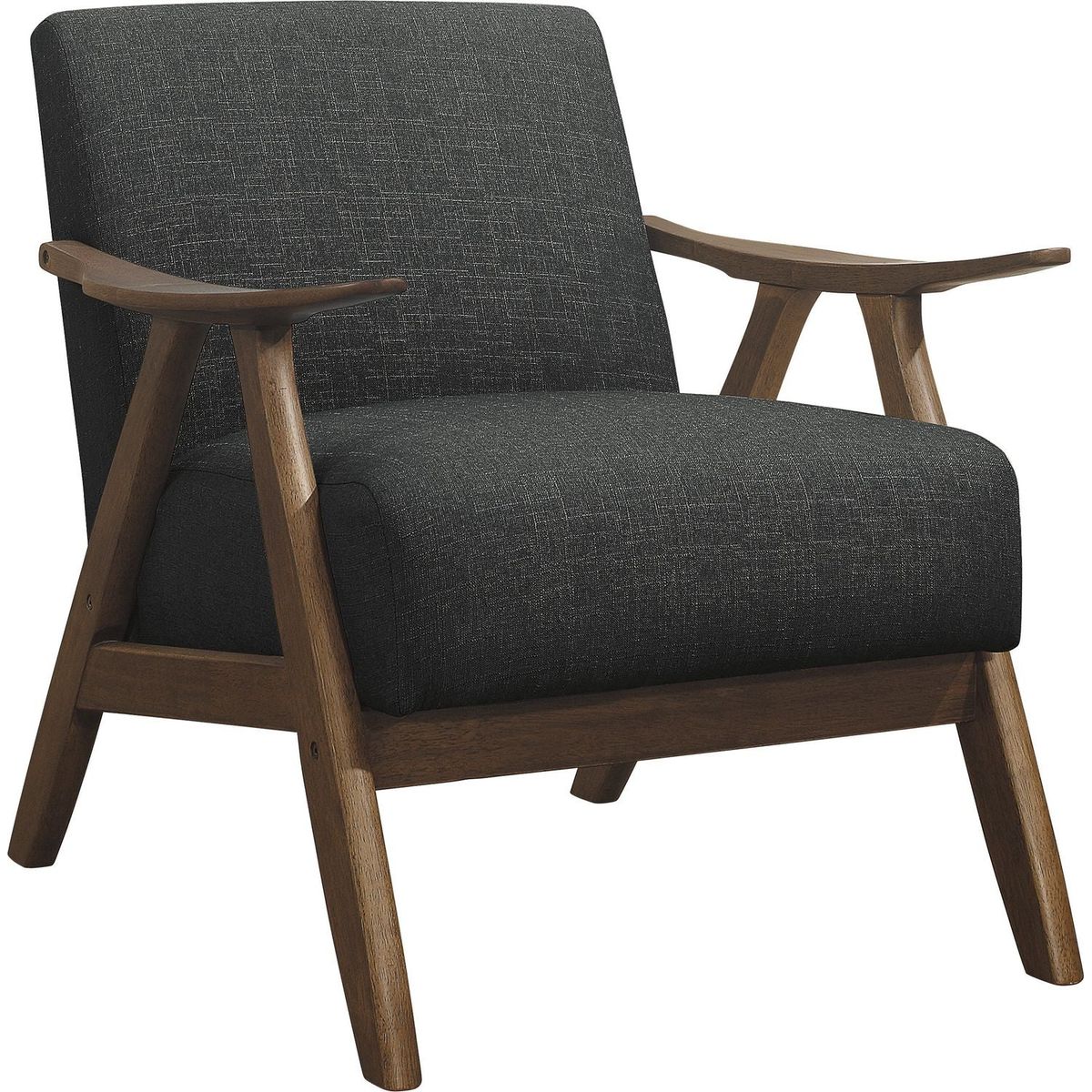 Modern Home Furniture Dark Gray Fabric Upholstered 1pc Accent Chair Cushion Back and Seat Walnut Finish Solid Rubber Wood Furniture