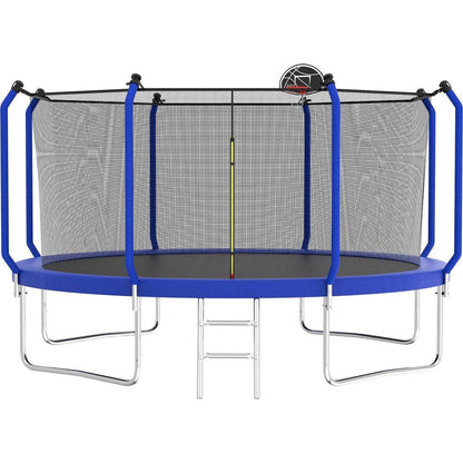 12FT Trampoline with Basketball Hoop, ASTM Approved Reinforced Type Outdoor Trampoline with Enclosure Net