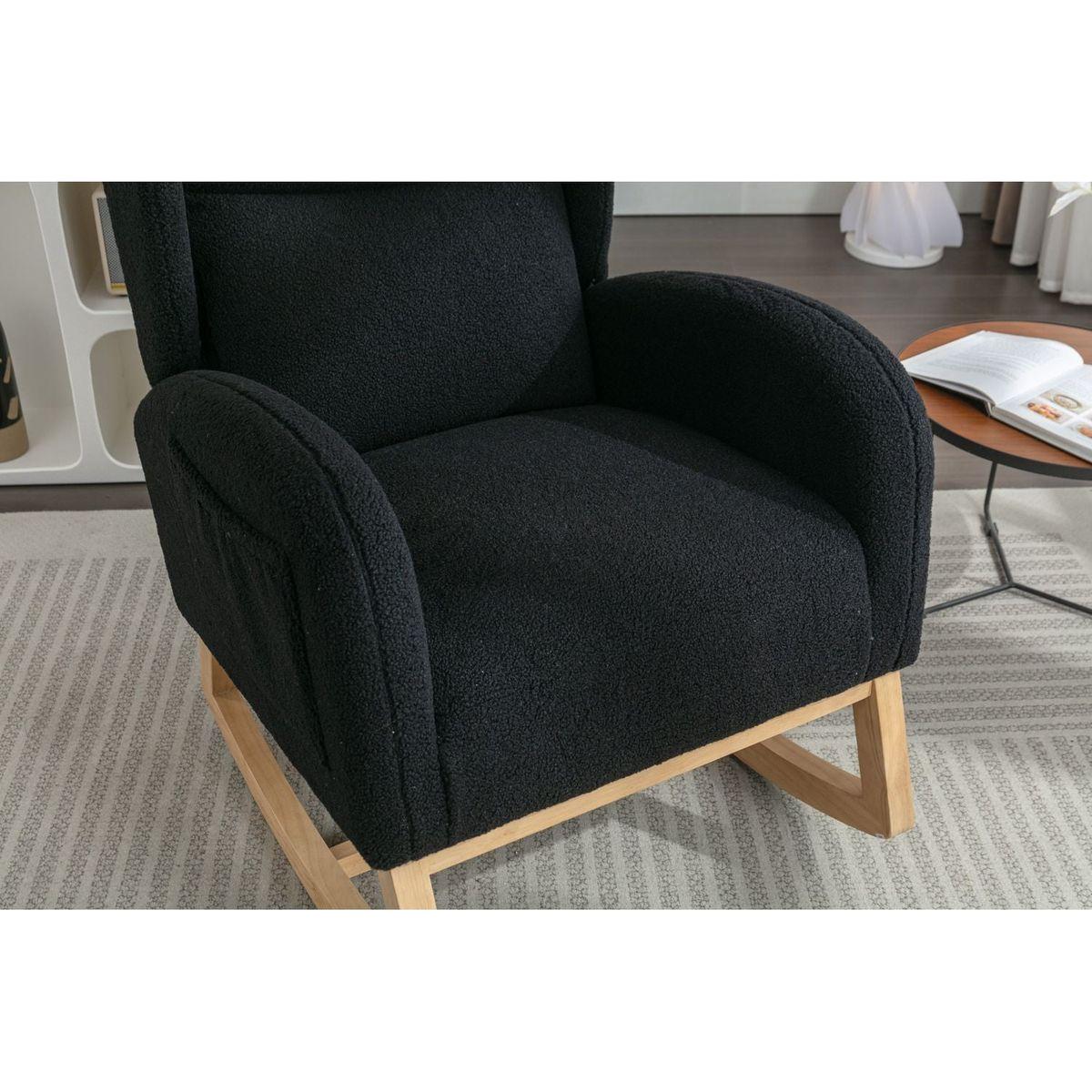Teddy Fabric Rocking Chair With Packet Wood Legs,Black