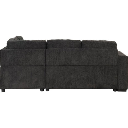 83.8" Reversible Sectional Pull-Out Sofa Bed L-Shaped Corner Sofa Couch with Storage Chaise, USB Ports, Power Sockets, Cup Holder for Living Room, Bedroom, Study, Black
