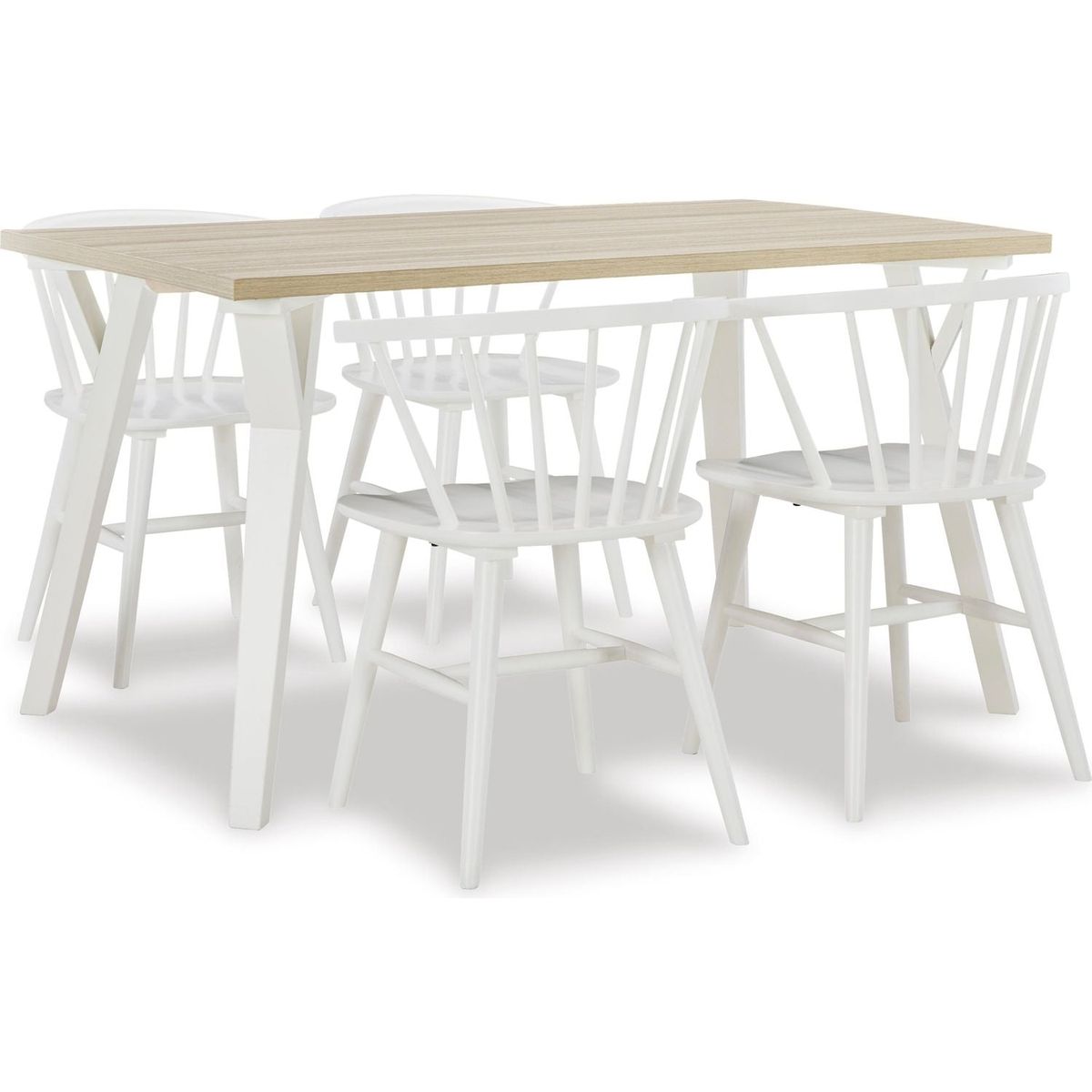 Roundhill Alwynn White and Natural Wood 5-piece Dining Set, Dining Table with 4 Windsor Chairs - Streamdale Furniture