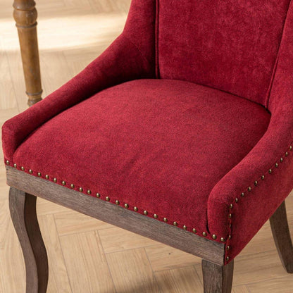 Ultra Side Dining Chair,Thickened fabric chairs with neutrally toned solid wood legs,Bronze nail head,Set of 2,Wine Red,Burgundy