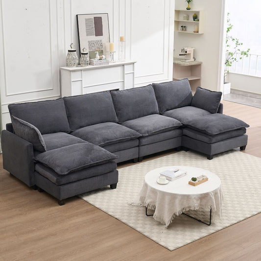 [VIDEO provided][New]Oversized Modular Sofa , Velvet Large U-Shaped Couch Comfy Upholstered 4-Seat Sofa with 2 Ottoman,2 Lumbar Pillow, Deep Seat Couch for Living Room
