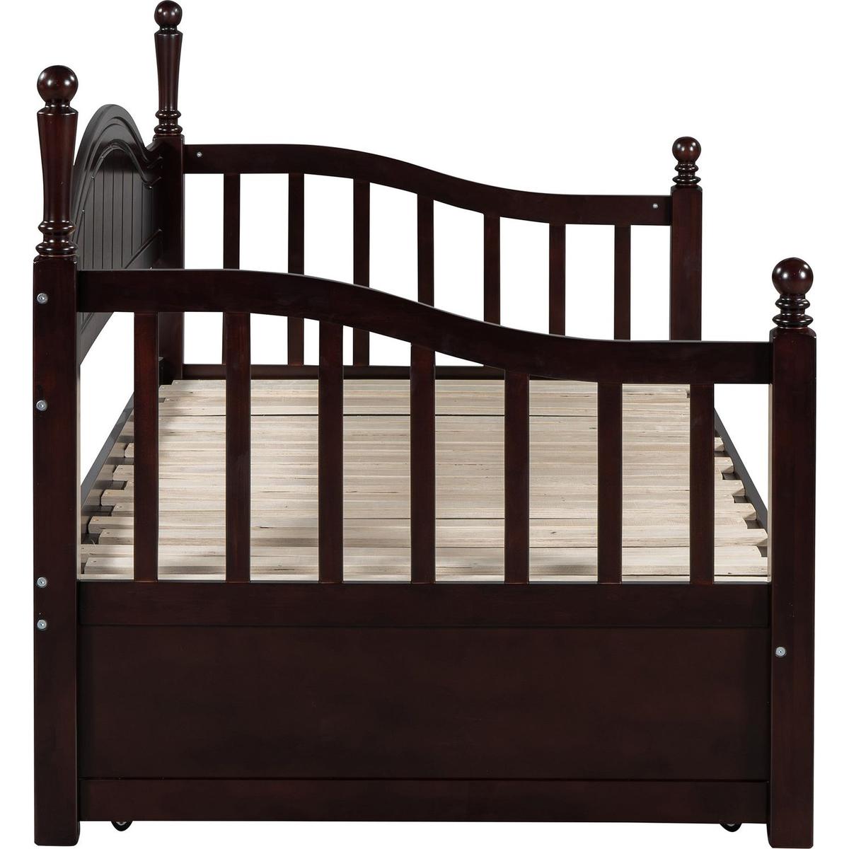Wooden Twin Size Daybed with Twin Size Trundle, Extendable Daybed with Two Storage Drawers, Espresso