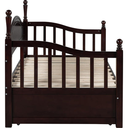 Wooden Twin Size Daybed with Twin Size Trundle, Extendable Daybed with Two Storage Drawers, Espresso