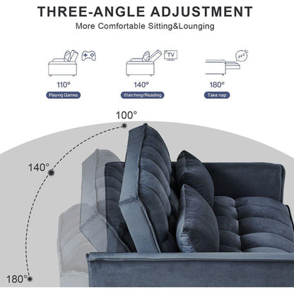 3 in 1 Convertible Sleeper Sofa Bed, Modern Pull Out Couch Bed, Adjustable Backrest, Velvet Loveseat Futon Sofa with Pillows & Pockets for Living Room Apartment, Black