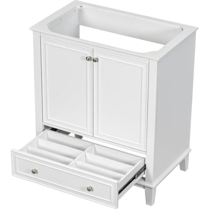 30" Bathroom Vanity without Sink, Base Only, Multi-functional Bathroom Cabinet with Doors and Drawer, Solid Frame and MDF Board, White