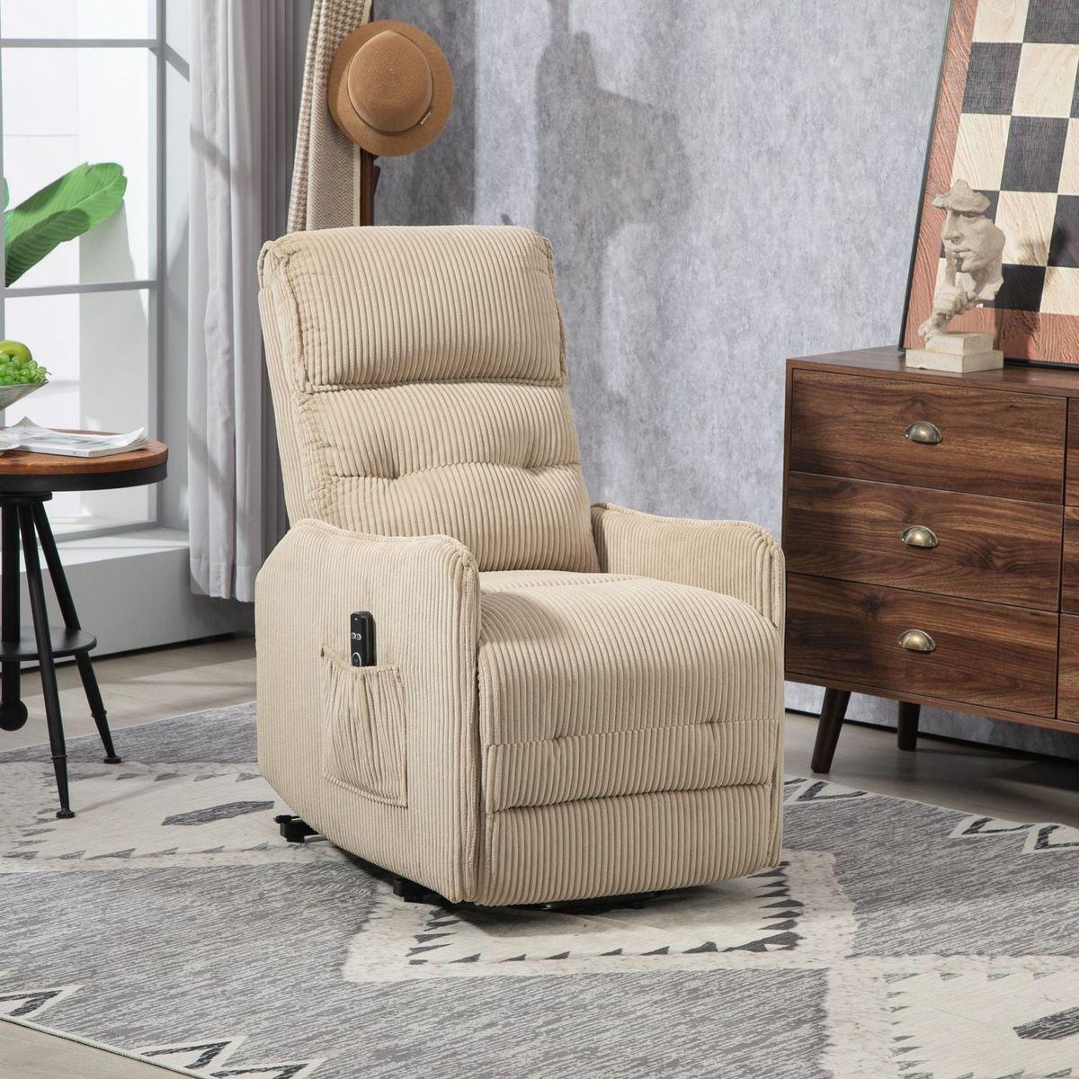 Recliner Chair, Electric Recliner Chairs for Adults, Side Pocket Power Reclining Chair Pocket Springs Seat Cushion, Corduroy Fabric Recliner Sofa for Living Room, Bedroom, Home Theater(Camel)