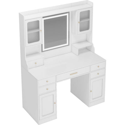 Large Vanity Table Set Makeup Vanity Dressing Table with Mirror, 6 Drawers & Shelves, Dresser Desk