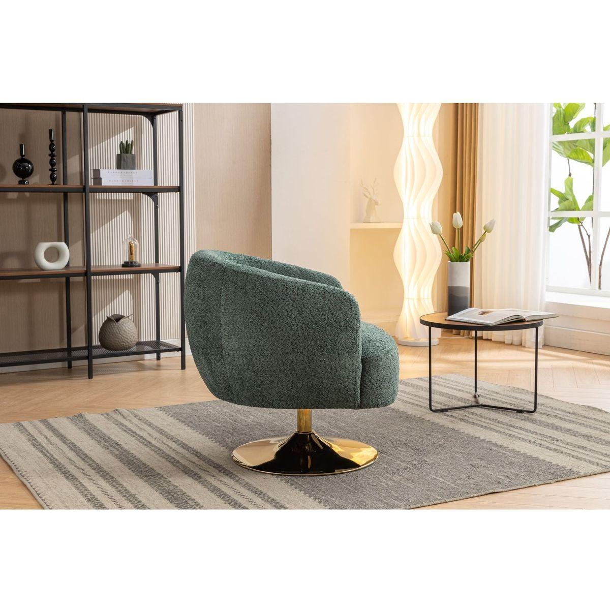 Chenille Fabric Accent Swivel Chair With Gold Metal Round Base,Green