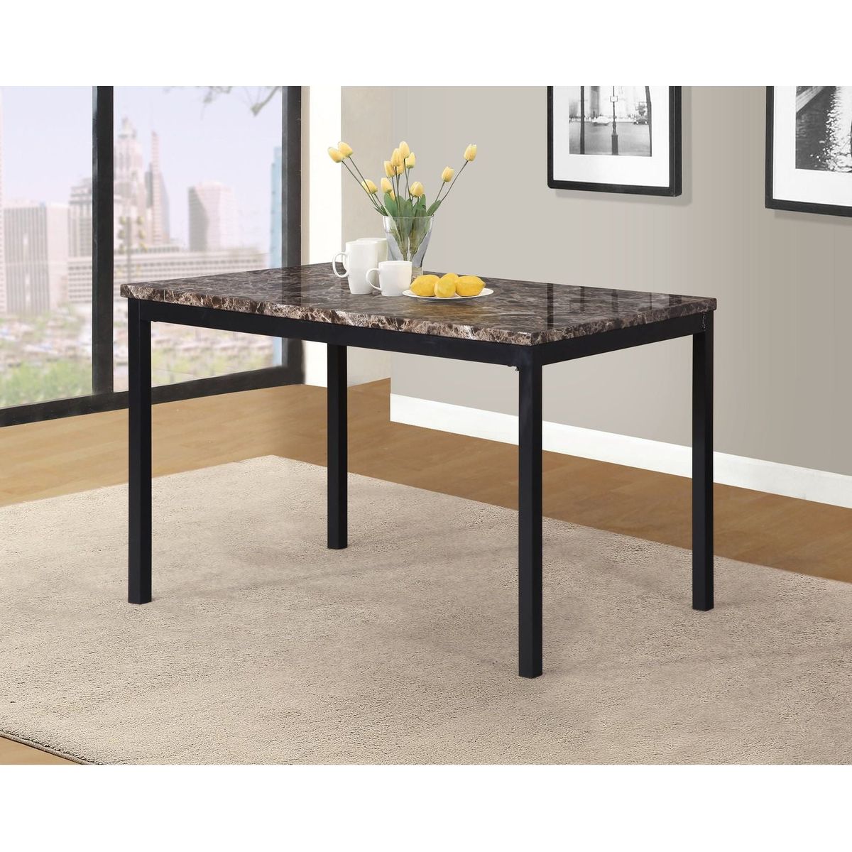 Citico 5-Piece Metal Dinette Set with Laminated Faux Marble Top, Black