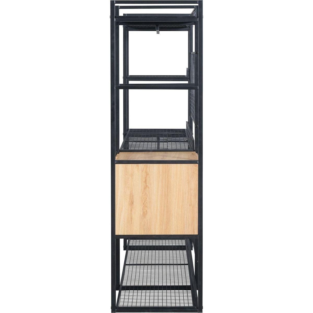 Open-Style Wardrobe with Hanging Rails, Shelves and Drawers, Black