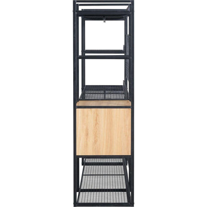 Open-Style Wardrobe with Hanging Rails, Shelves and Drawers, Black