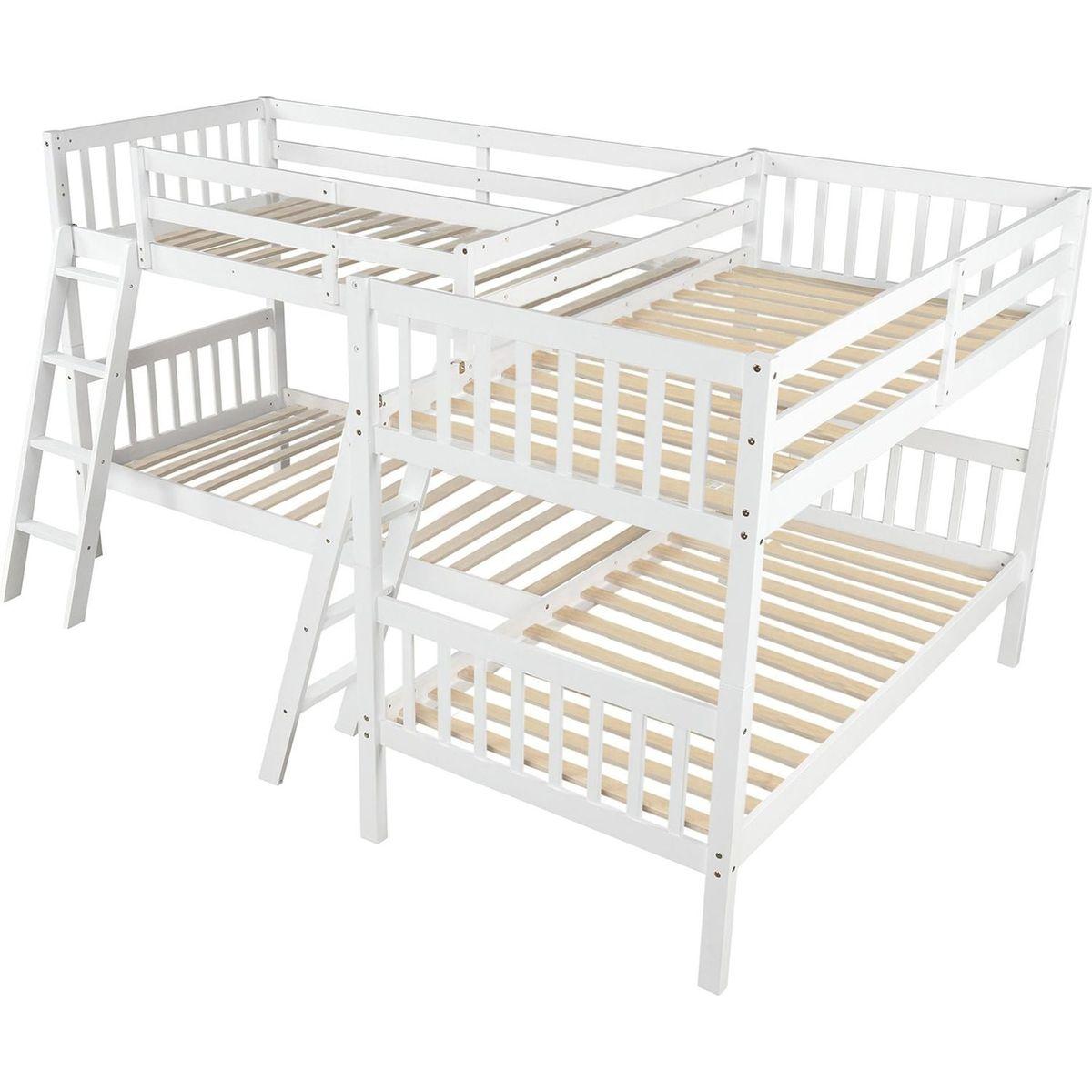 L-Shaped Bunk Bed with Ladder,Twin Size-Gray