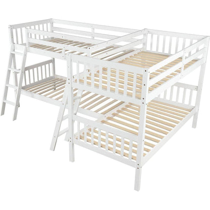 L-Shaped Bunk Bed with Ladder,Twin Size-Gray