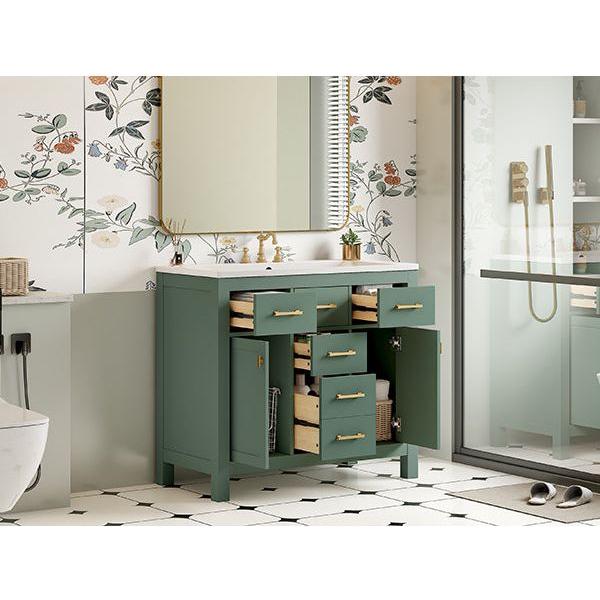 36" Bathroon Vanity with Resin Sink Combo Set,Modern Freestanding Single Bathroom Cabinet with 4 Drawers & 2 Cabinets,Storage Cabinet for Bathroom, Solid Wood Frame Vanity Set, Green