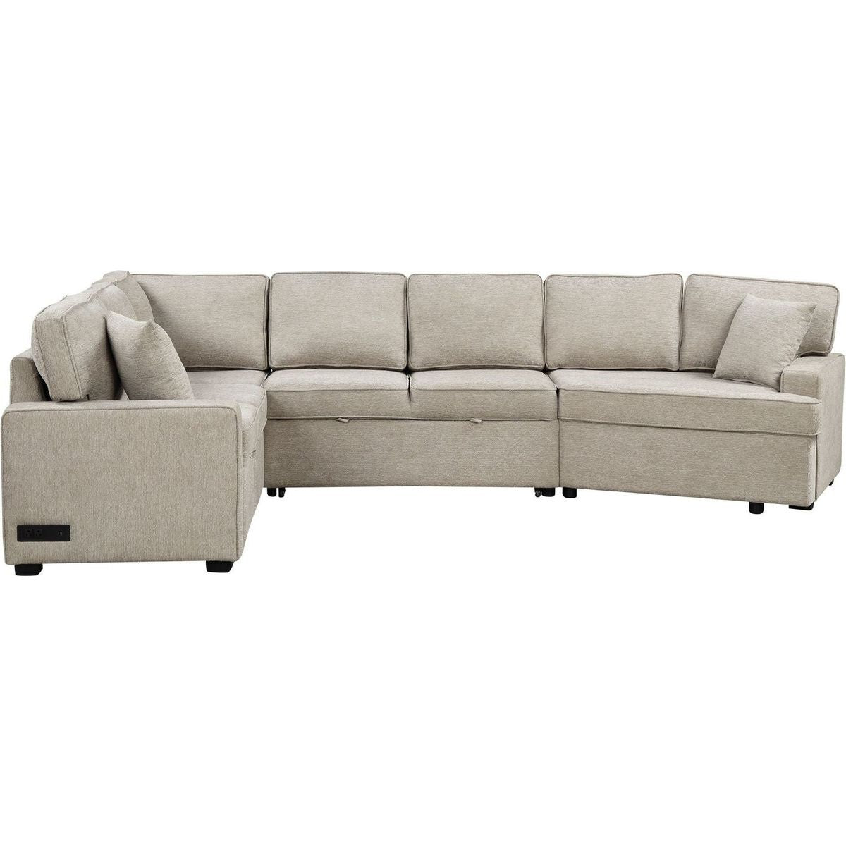 126" L-shaped Sofa Sectional Sofa Couch Pull-out Sofa Bed with Charging Devices and Cup Holders for Living Room, Beige
