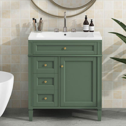 30" Bathroom Vanity with Top Sink, Modern Bathroom Storage Cabinet with 2 Drawers and a Tip-out Drawer, Single Sink Bathroom Vanity