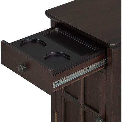 Classic Vintage Livingroom End Table Side Table with USB Ports and One Multifunctional Drawer with cup holders, Antique Espresso