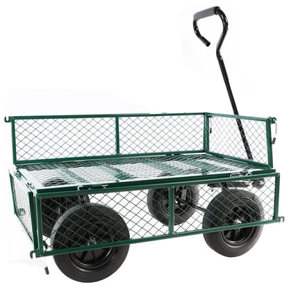 (Green solid wheels wagon cart) Solid wheels Tools cart Wagon Cart Garden cart trucks make it easier to transport firewood